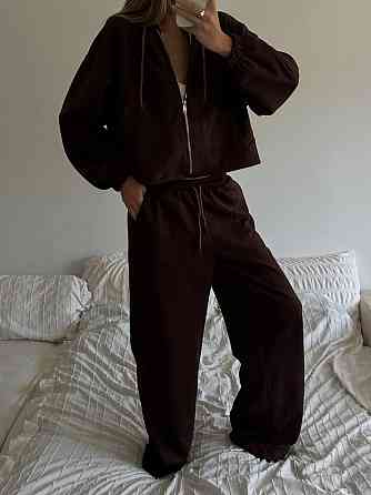 Женский базовый костюм двойка: кофта и брюки замша Шоколад Одесса
