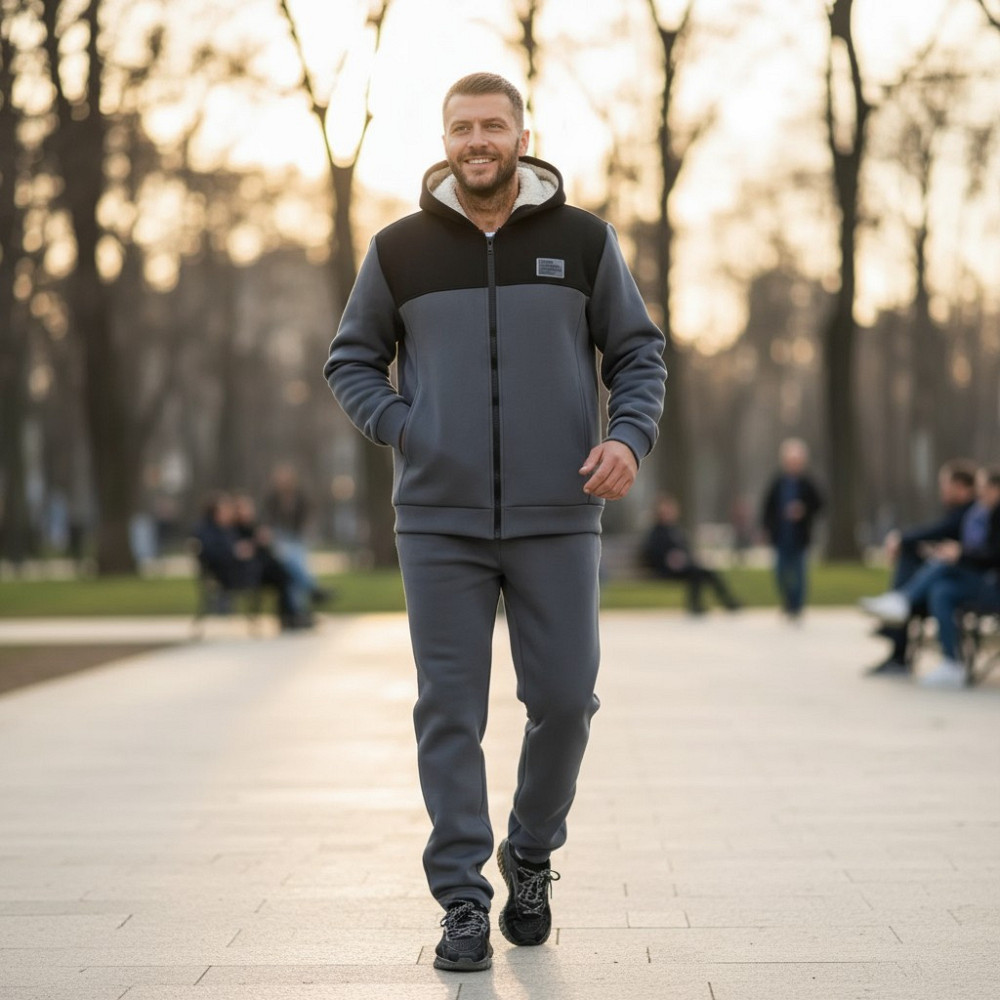 Чоловічий теплий костюм на флісі з хутром Сіро-чорний 52/54 Харків - фото 2