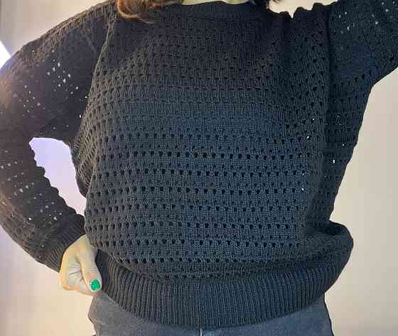 Свитер женский MIX RAY 6766 ажурная вязка прозрачная сетка паутинка, черный, one size Одесса