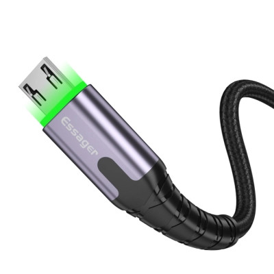 Дата кабель USB 2.0 AM to Micro 5P 2.0m 2.4A LED black Essager (EXCM-XGA0G) Вінниця - фото 2