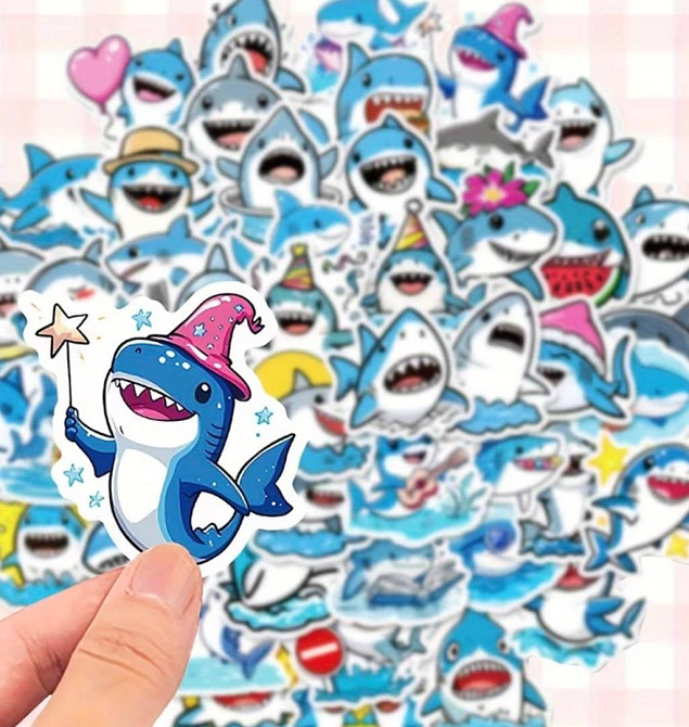 Набор наклеек акулы 50 шт виниловые водостойкие kawaii стикеры для ноутбука телефона Киев - изображение 1