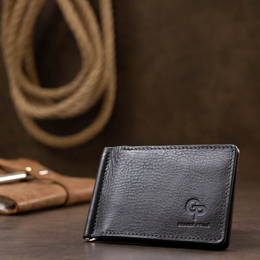 Мужской зажим для денег с монетницей GRANDE PELLE 11548 Черный Киев - изображение 4
