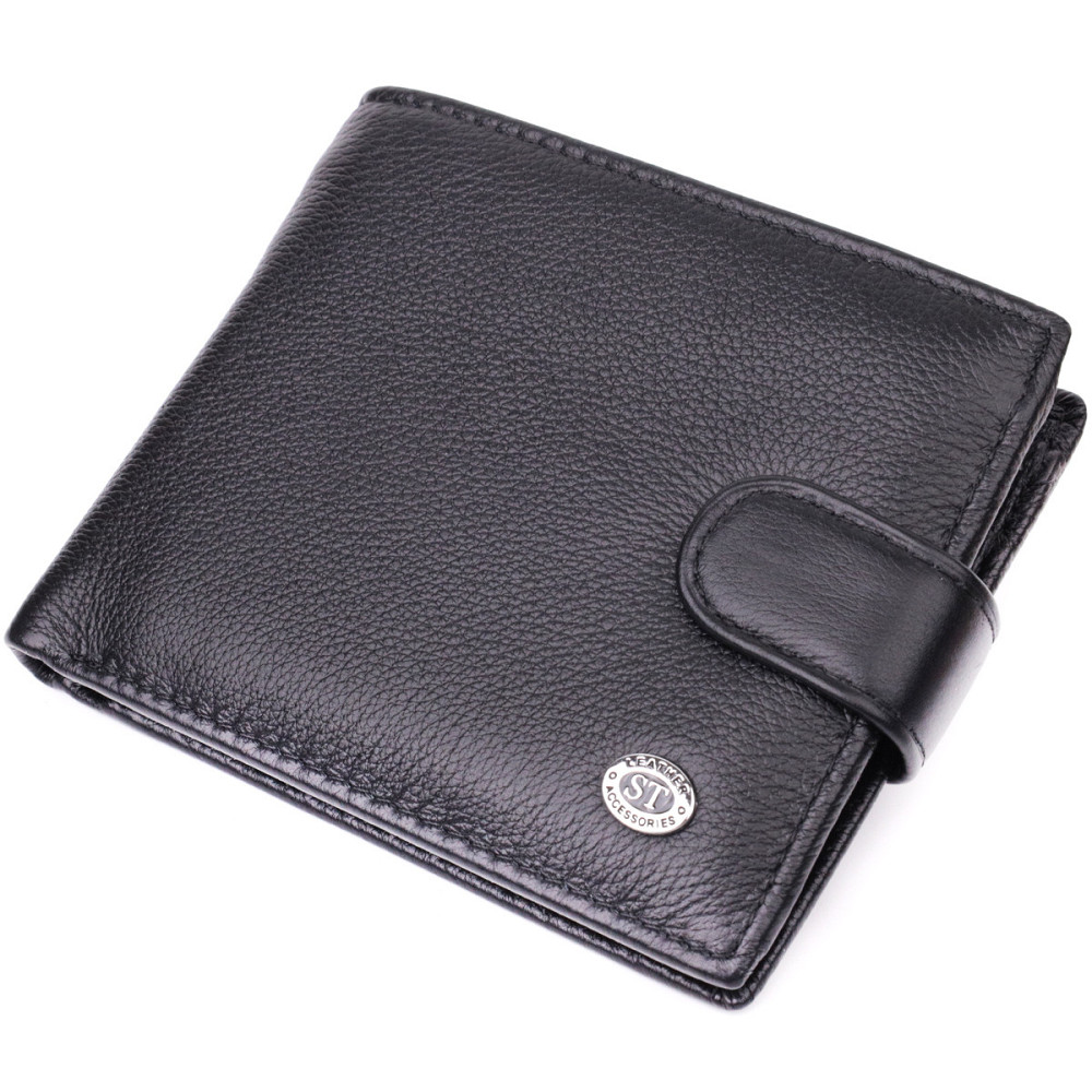 Чоловіче горизонтальне шкіряне портмоне, чорне (ST Leather) Київ - фото 19