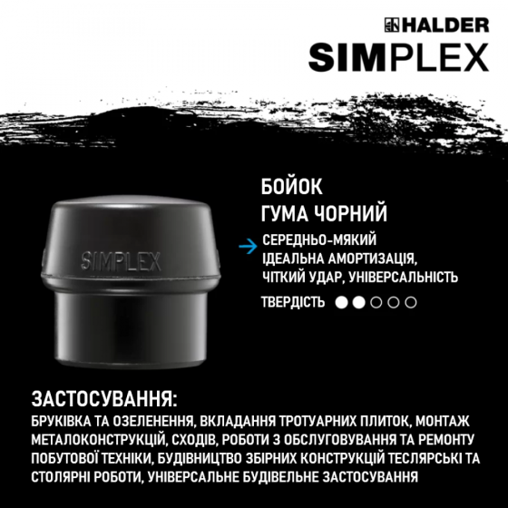 Молоток HALDER Simplex 3028 насадки із чорної гуми, білого нейлону Одеса