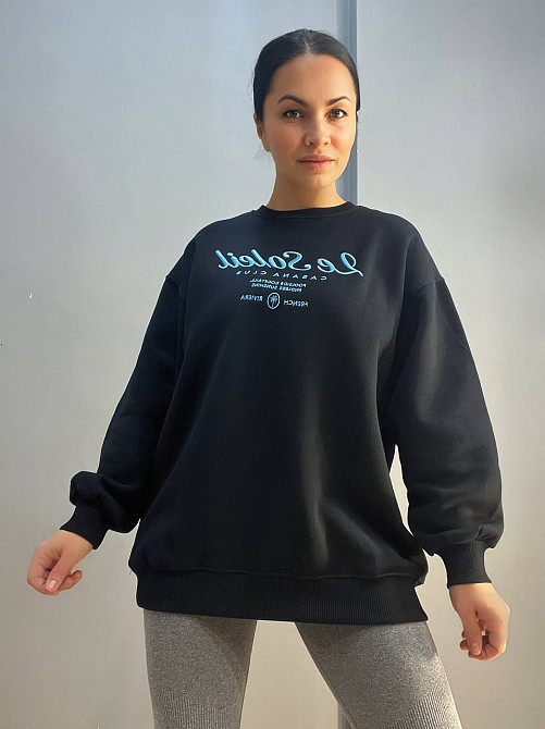 Свитшот женский Pepper&mint 24-03 оверсайз удлиненный надпись утепленный вышивка впереди черный, черный, XL Киев - изображение 11