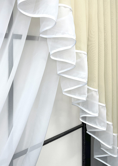 Кухонний комплект VR-Textil № 062к шторка з ламбрекеном Бежевий з білим 150х170 см (50-247) Київ - фото 3