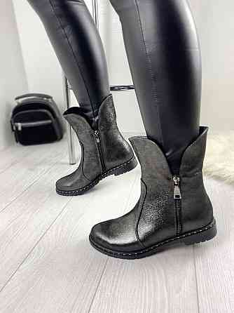 Напівчоботи M.KRAFT антрацит шкіра-сатин натуральна высота 18 см подошва 3,5 см размеры 37р.38р Коломия