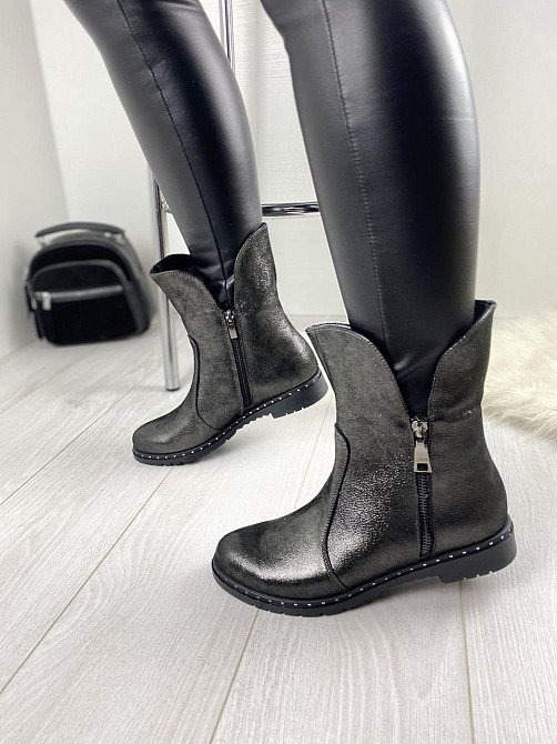 Напівчоботи M.KRAFT антрацит шкіра-сатин натуральна высота 18 см подошва 3,5 см размеры 37р.38р Коломия - фото 5