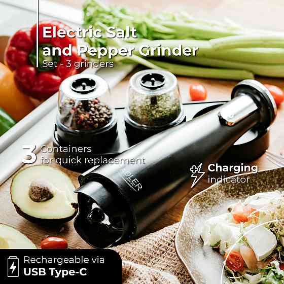 Млинок для спецій Adler AD 4449 black електричний/150мл/керамічні жорна/USB-C/3 змінні млинки/чорний Винница