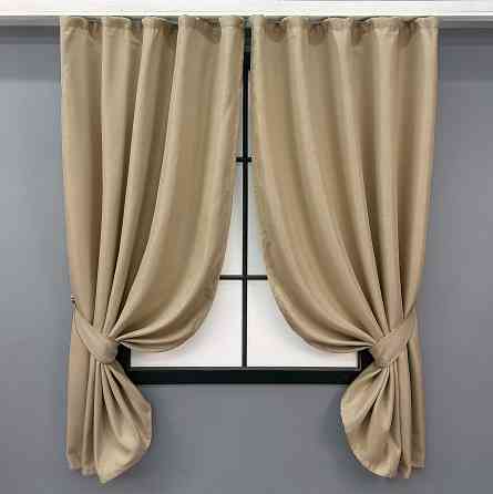 Комплект коротких штор VR-Textil Лен-блэкаут Лен Мешковина № 292ш Бежевый 130х170см 2 шт (35-0275) Киев