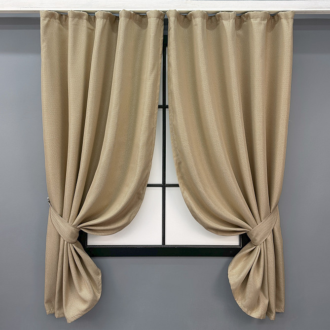 Комплект коротких штор VR-Textil Лен-блэкаут Лен Мешковина № 292ш Бежевый 130х170см 2 шт (35-0275) Киев - изображение 1