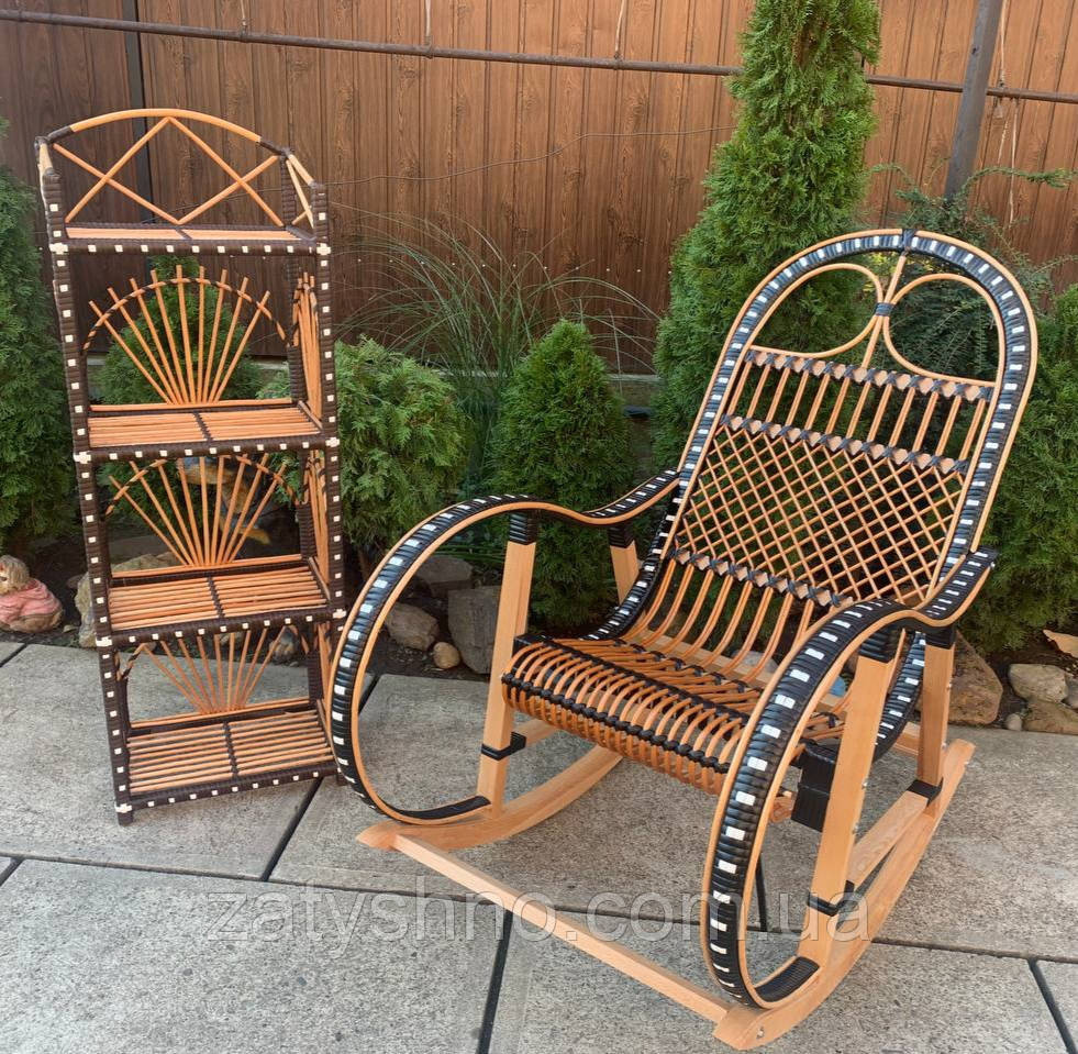 Крісло-гойдалка та етажерка, комплект плетених меблів Київ - фото 8