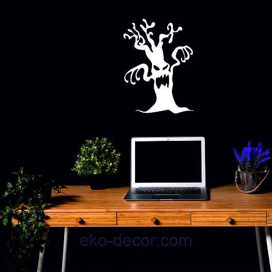 Декоративне настінне Панно «Хелловіїн, силует дерева», Декор на стіну 90*67 см, Білий Київ