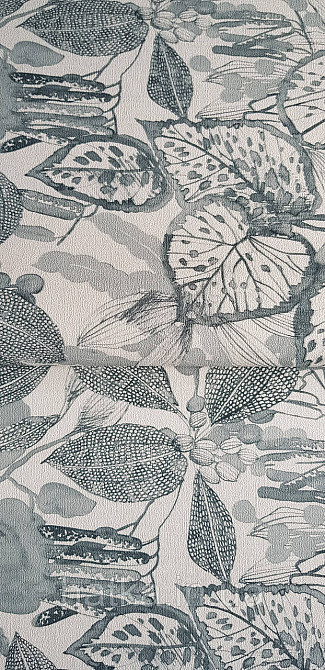 Шпалери вінілові на флізеліні метрові Rasch Novella 1,06х10 квіти листя гілки акварель матові сірі з бірюзою на білому Київ - фото 1