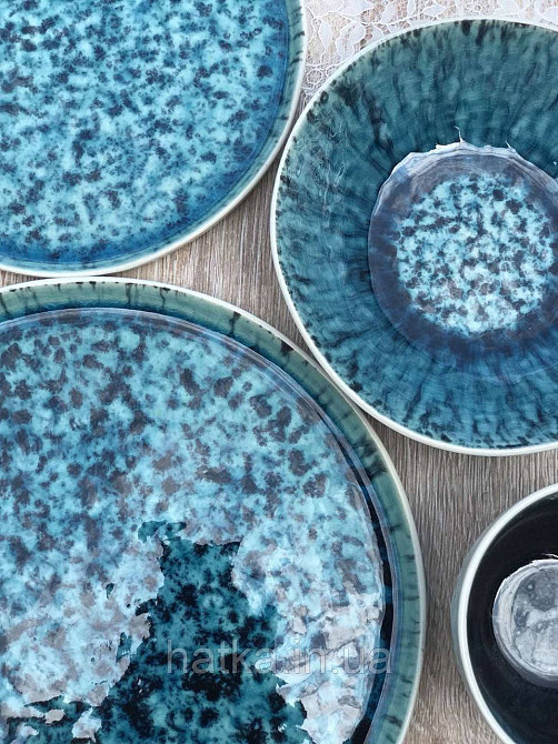 Тарілка Olens "Totem" 21 см кругла кераміка синя овальна для дому та ресторанів Київ - фото 4