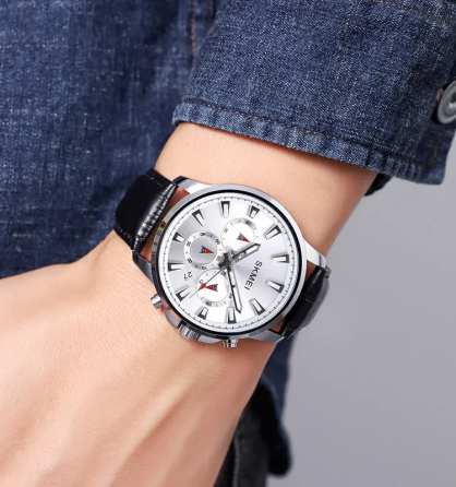 Мужские наручные часы Skmei 2071 с ремешком из эко-кожи (Серебристый) Винница