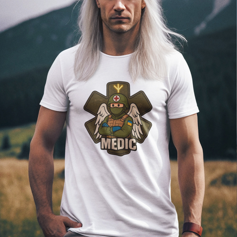 Мужская футболка "Medic" хлопковая базовая с оригинальным принтом  / Дизайнерская летняя футболка Запорожье - изображение 3