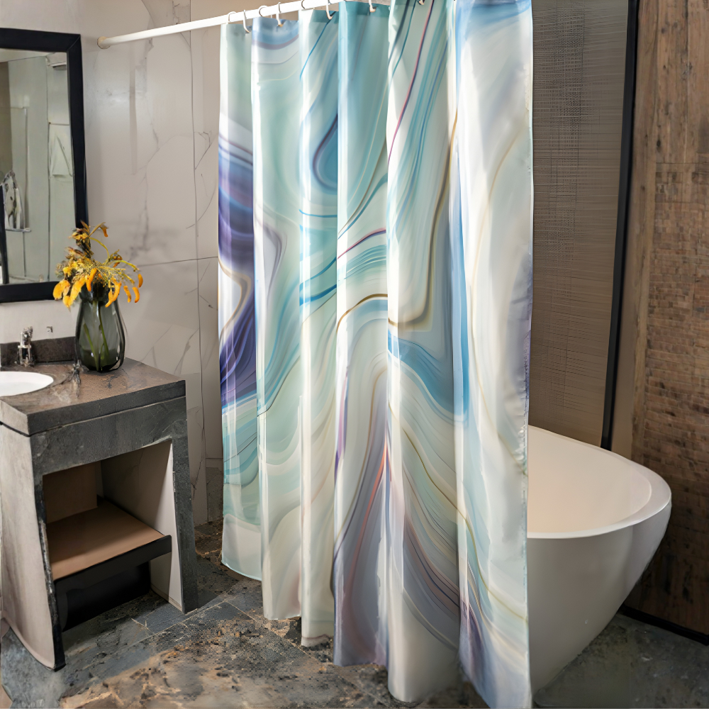 Шторка для ванной и душа с кольцами 180x180 см водоотталкивающая, шторка для душевой и ванной с крючками, мраморно-голубая Каменец-Подольский - изображение 2