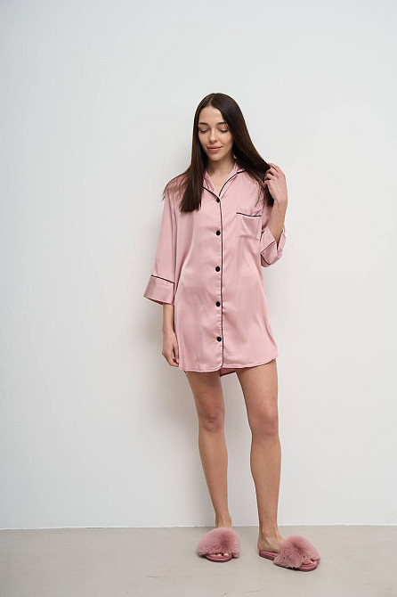 Женская ночная рубашка удлиненная шелковая Пудровый S Харьков - изображение 3