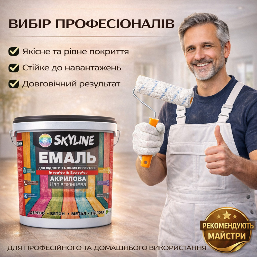 Фарба для підлоги SkyLine RAL 1001 Бежева акрилова емаль зносостійка, вологостійка, без запаху для дерева, метала та бетону 0.75 л Харків - фото 10