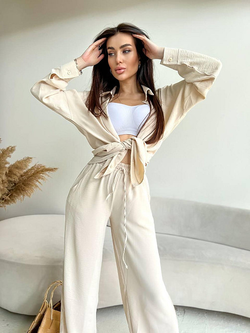 Женский стильный привлекательный костюм американский креп Бежевый, 42/44 Одесса - изображение 2