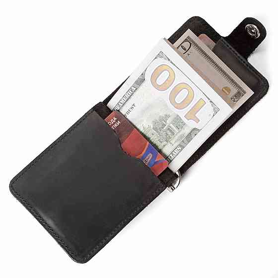 Затискач для купюр SHVIGEL 13787 з вінтажній шкіри Чорний Київ