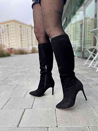 SANTINI Чоботи жіночі замшеві демісезонні весна-осінь на підборах чорні, натуральна замша р. 36 Коломыя