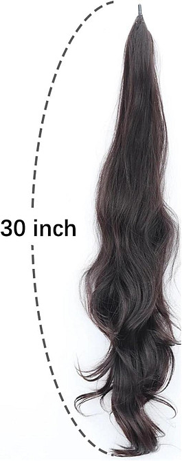 Накладний хвіст каштановий 30 дюймів, 75 см хвилястий, синтетичний, термостійке волокно коричневе, колір 04 Київ - фото 3
