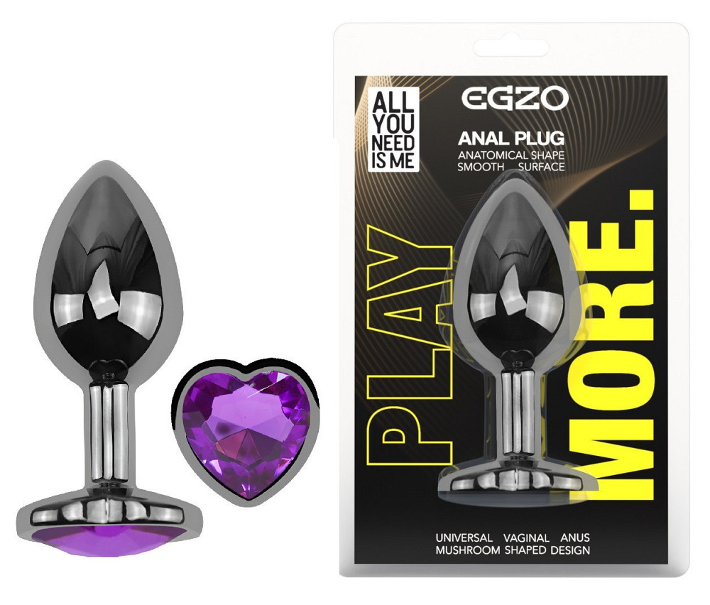 Анальная пробка с кристаллом EGZO - Dark Silver Heart Plug Purple size S Sex Aura Киев - изображение 1