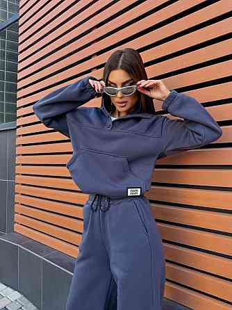 Жіночий стильний теплий повсякденний костюм-двійка на флісі Графіт, 42/44 Одеса