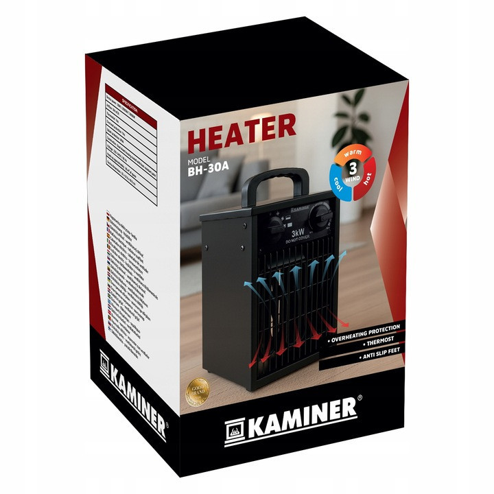 Электрический обогреватель с вентилятором и термостатом Kaminer (26072) 3000 Вт Нововолынск - изображение 6