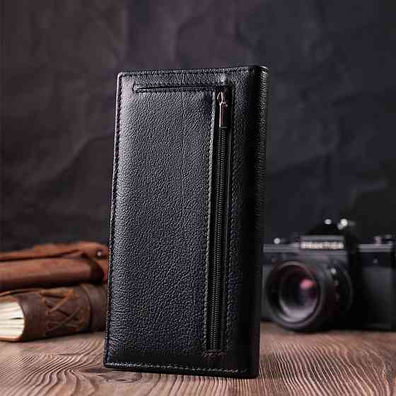 Місткий вертикальний жіночий гаманець на магнітах із натуральної шкіри ST Leather 22540 Чорний Київ