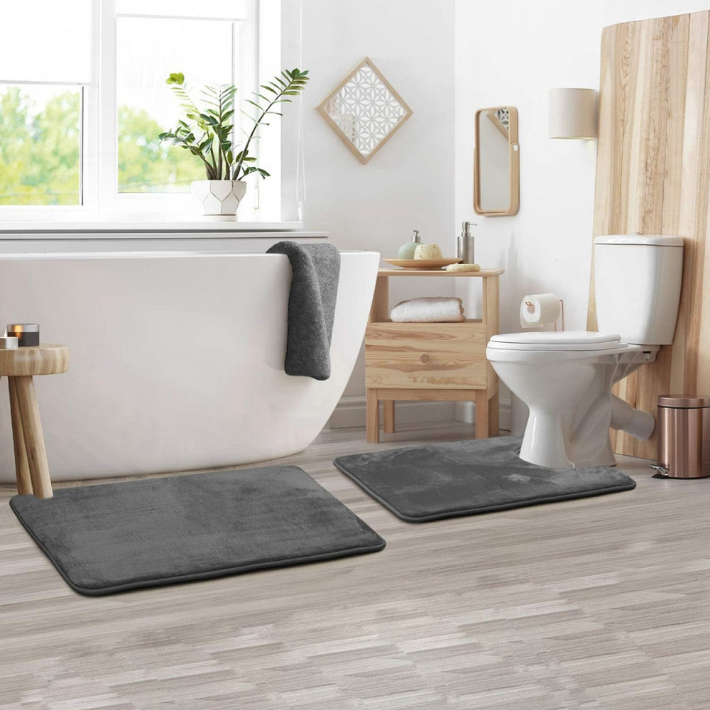Набор 2 шт Антискользящих Мягких ковриков для ванной Aquarius с эффектом памяти 50х80 см и U-контурный 50х50 см Графит Гладкий Буча - изображение 7