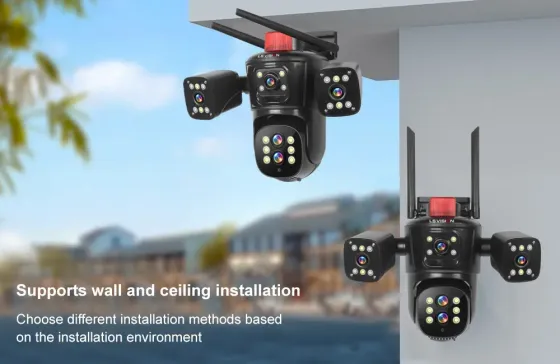 Видеокамера 4G IP66 4G 12mp (JE-190-2) 4 экранные 360-градусные камеры IP-камера четыре объектива Белая Коломия