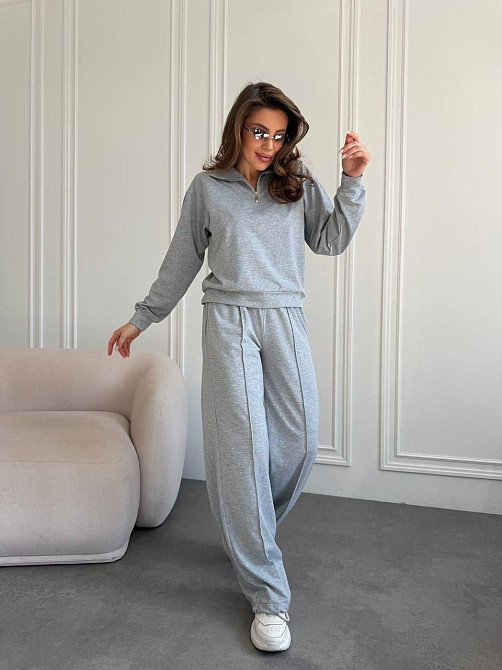 Жіночий костюм sport-chic з трикотажу 2-х нитка, високий комір, демісезон, сірий меланжевий, розмір 42/44 Лубни - фото 7