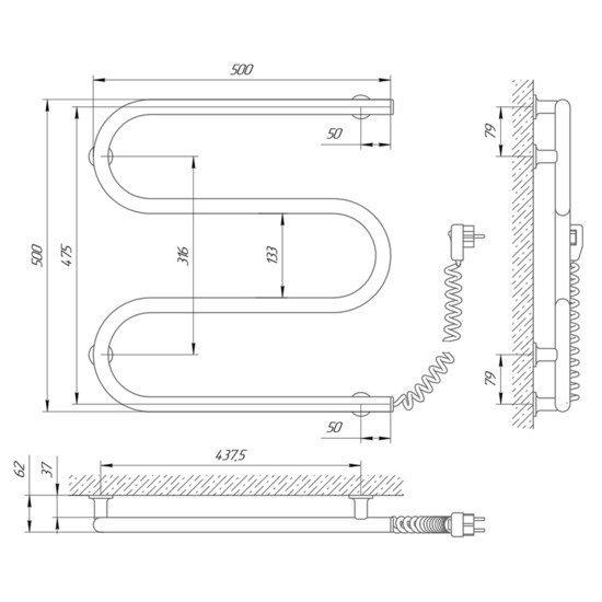 Електричний полотенцесушитель Laris Зебра ЗМІЙОВИК 25 ЧК3 500Х500 Е білий Київ - фото 3
