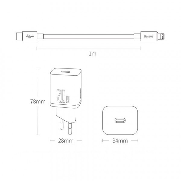 Зарядний пристрій 1xUSB 20W (USB-C) + Cable Type-C Білий Baseus (TZCCSUP-B02) Киев - изображение 7