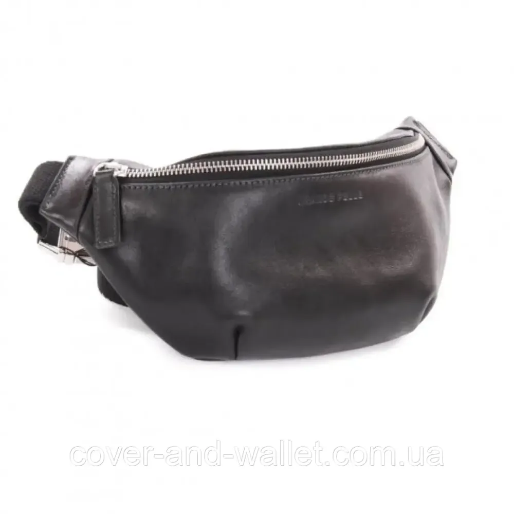 Чёрная сумка бананка на пояс среднего размера из итальянской кожи Grande Pelle 741610 Киев - изображение 2