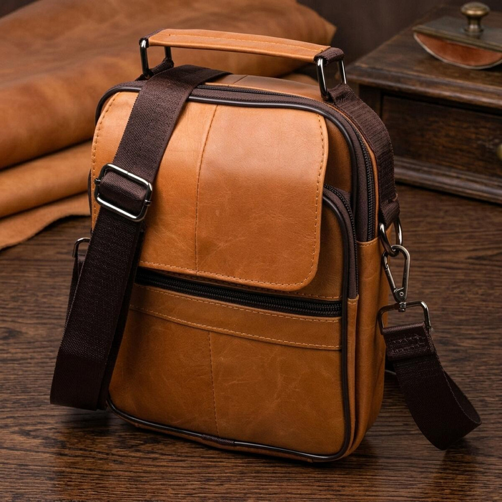 Удобная мужская сумка с ручкой кожаная 21273 Vintage Рыжая Киев - изображение 11