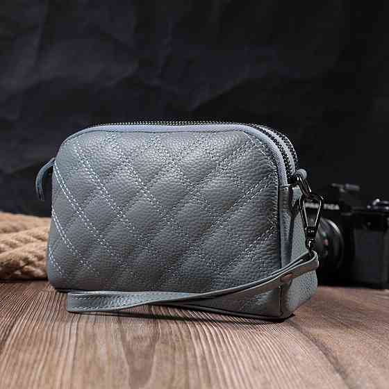 Елегантна жіноча сумка прошита ромбами на лицьовій стороні з натуральної шкіри Vintage 22808 Синій Київ