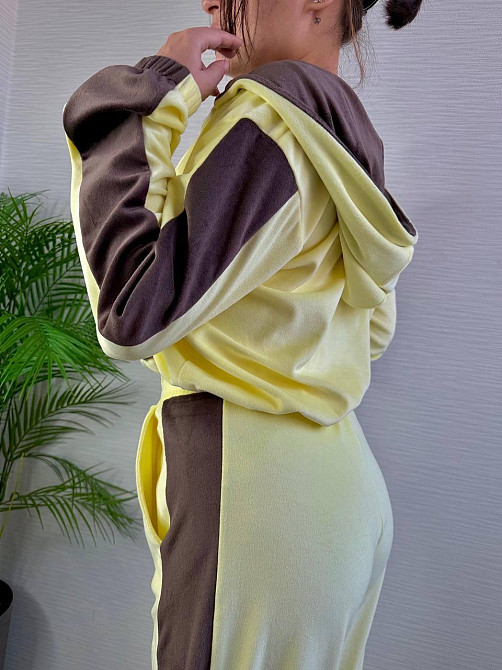 Женский стильный трендовый костюм двойка плюшевый велюр Желтый, 46/48 Одесса - изображение 2