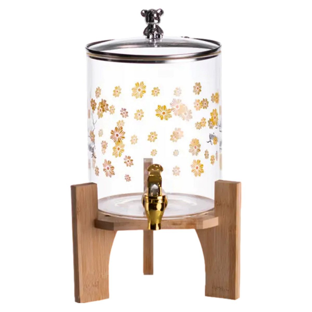 Лимонадниця з краном на дерев'яній підставці 3.6 л скляна лимонадниця диспенсер для напоїв HP-34-17 Коломия - фото 1