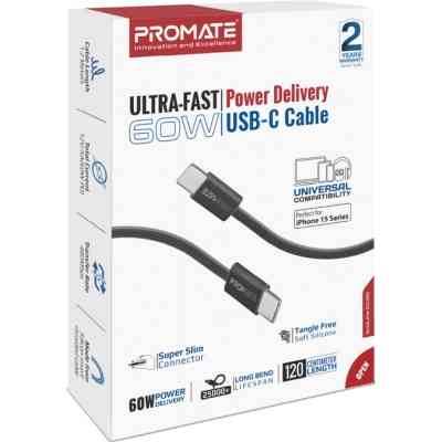 Дата кабель USB-C to USB-C ecoline-cc120.black Promate (ecoline-cc120.black) Вінниця