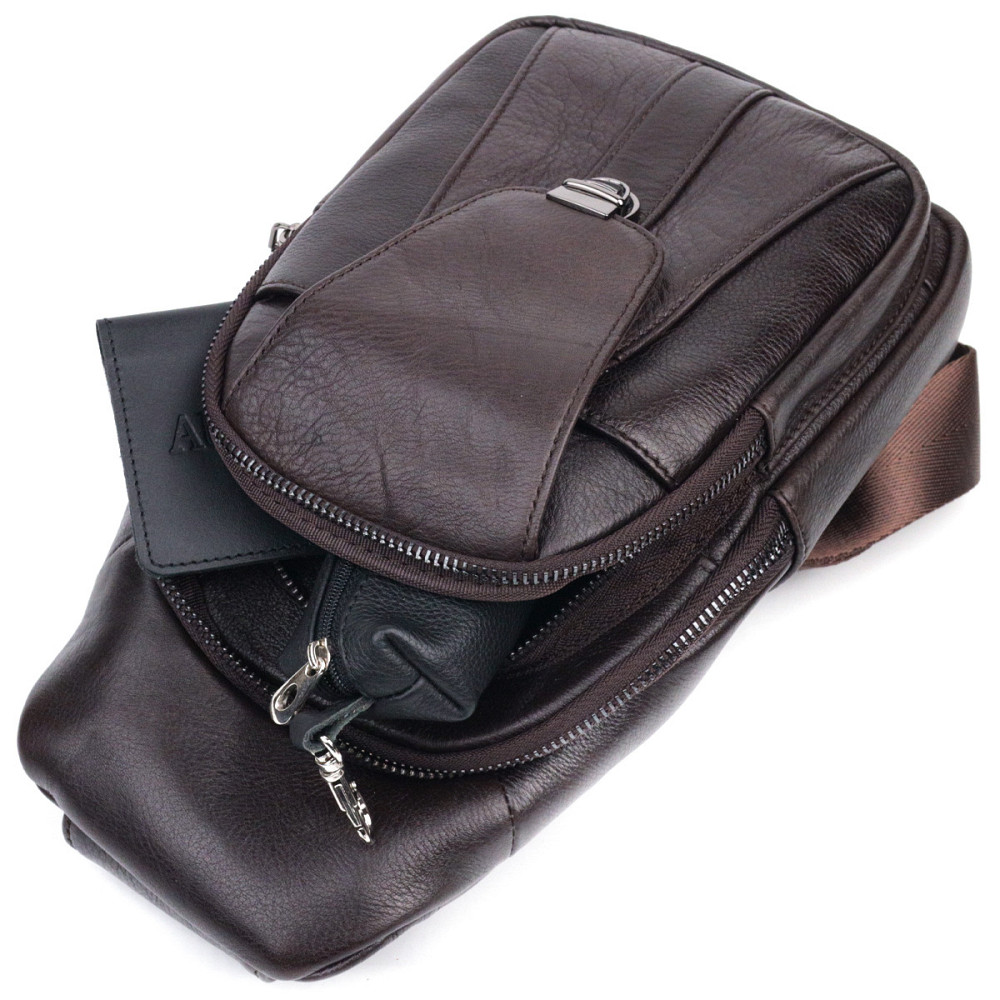 Удобная мужская сумка через плечо из натуральной кожи Коричневая (Vintage) Киев - изображение 2