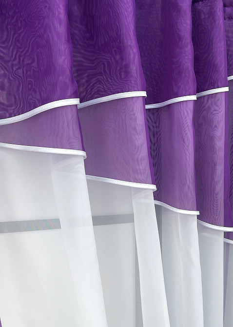 Кухонні штори VR-Textil № 091к з ламбрекеном і підв'язками фіолетовий з білим 280х170 см (50-269) Київ - фото 9