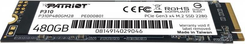 Накопичувач SSD 480GB Patriot P310 M.2 2280 PCIe NVMe 3.0 x4 TLC (P310P480GM28) M.2 2280 Харків - фото 3