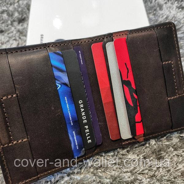 Компактный мужской кошелек на магнитной фиксации коричневого цвета Grande Pelle Buon 11328 Киев - изображение 5