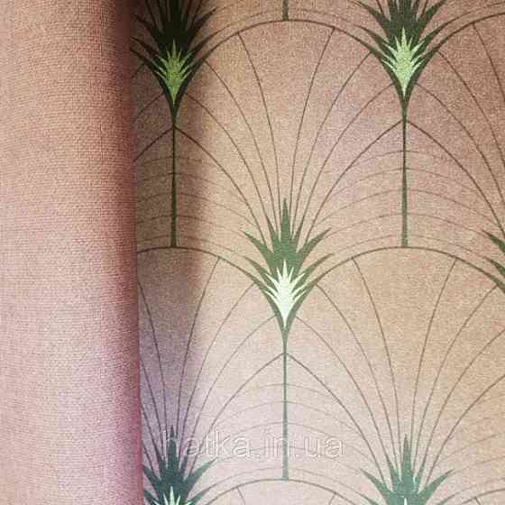 Ообои флізелінові еко Decoprint Essentials EE22540 пір'я павича напівкола смуги чорні золото на бордовому Київ