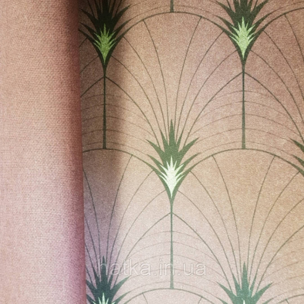 Ообои флізелінові еко Decoprint Essentials EE22540 пір'я павича напівкола смуги чорні золото на бордовому Київ - фото 3