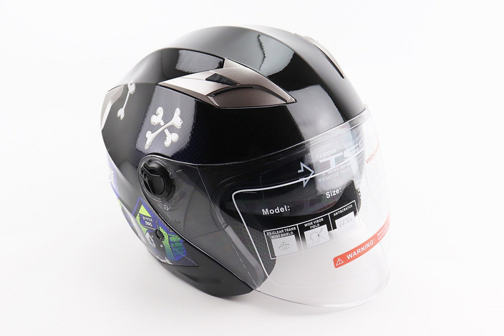 Шолом відкритий+відкидні окуляри BLD-708 М (57-58см), ЧОРНО-СИНІЙ "Bulldog" Киев - изображение 1